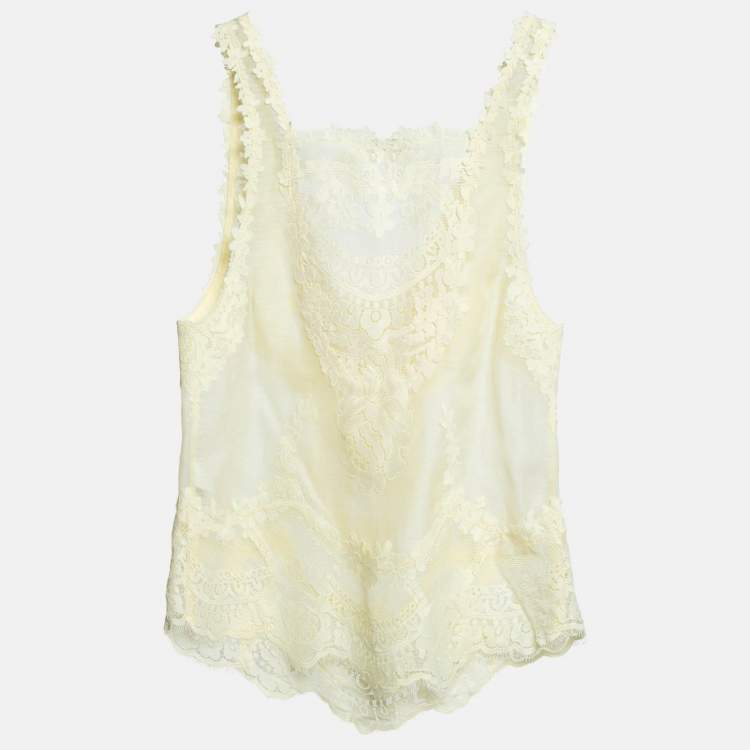 Pre Owned Zimmermann Yellow Linen and Silk Blend Lace Trim Sleeveless Top S