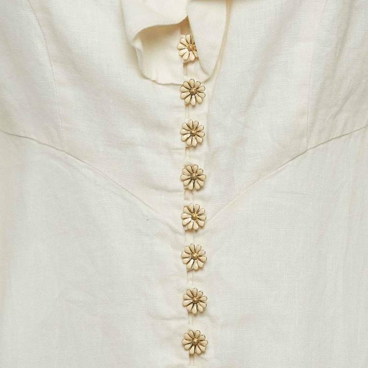 Pre Owned Zimmermann White Linen Button Front Midi Dress L