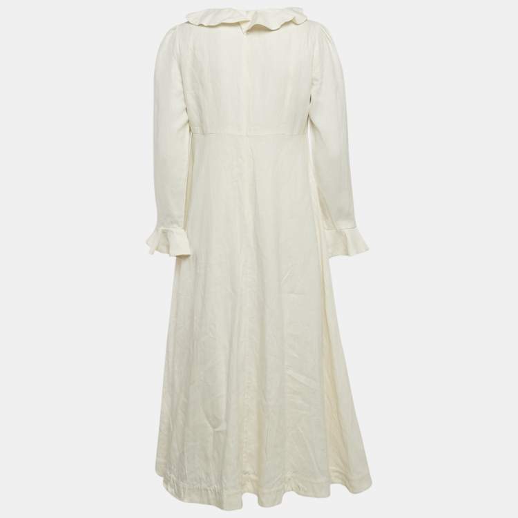 Pre Owned Zimmermann White Linen Button Front Midi Dress L