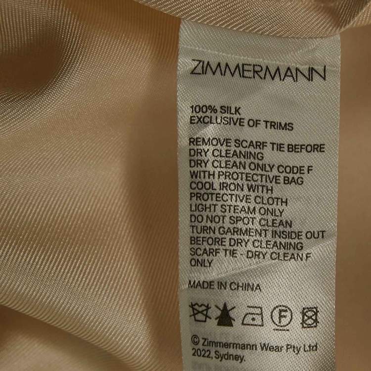 Pre Owned Zimmermann Cream Silk Puff Sleeves Gathered Midi Dress L