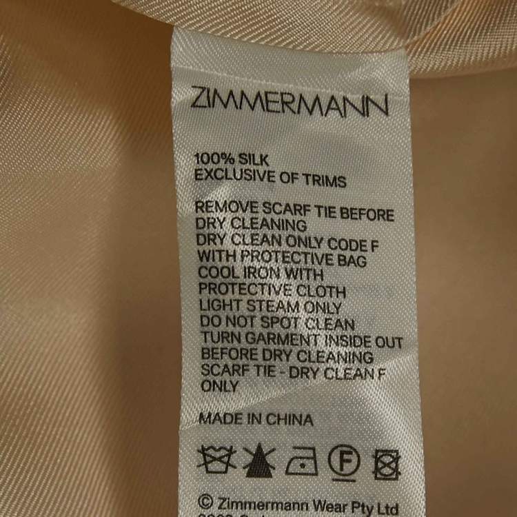 Pre Owned Zimmermann Cream Silk Puff Sleeves Gathered Midi Dress L