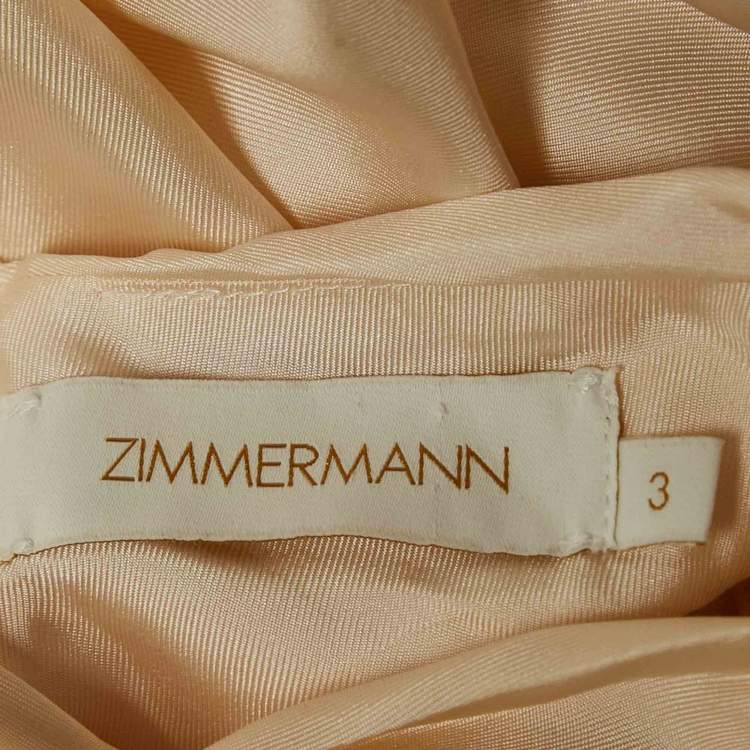 Pre Owned Zimmermann Cream Silk Puff Sleeves Gathered Midi Dress L