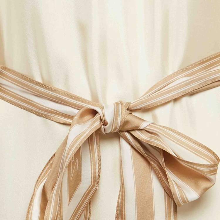 Pre Owned Zimmermann Cream Silk Puff Sleeves Gathered Midi Dress L