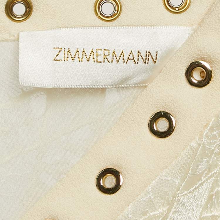 Pre Owned Zimmermann Off-White Lace Eyelet Detail Flared Mini Dress XS