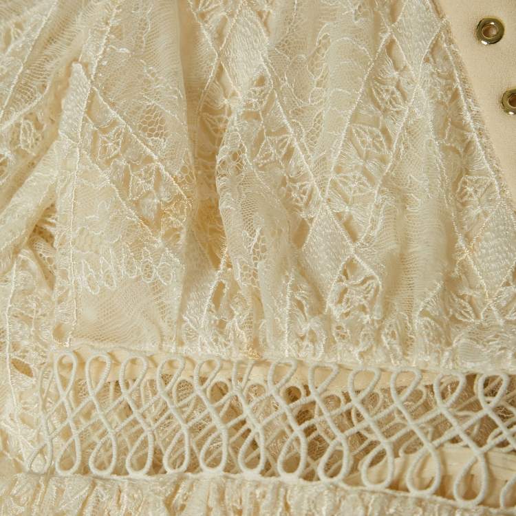 Pre Owned Zimmermann Off-White Lace Eyelet Detail Flared Mini Dress XS