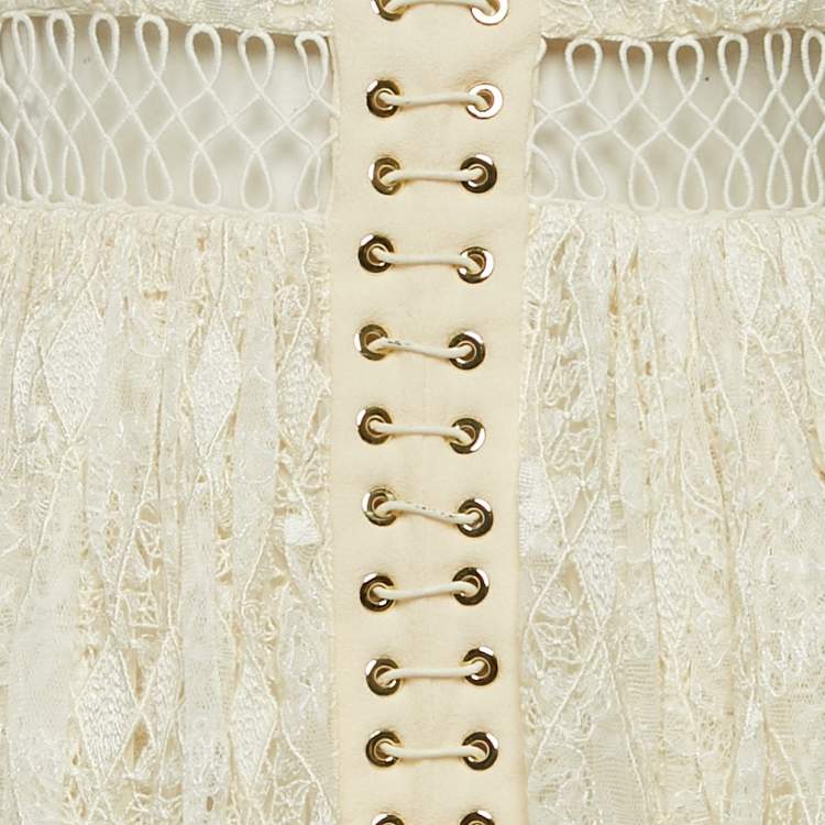 Pre Owned Zimmermann Off-White Lace Eyelet Detail Flared Mini Dress XS