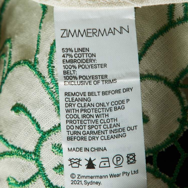 مملوكة مسبقًا Zimmermann Cream Teddy Floral Embroidered Linen & Cotton Midi Dress L