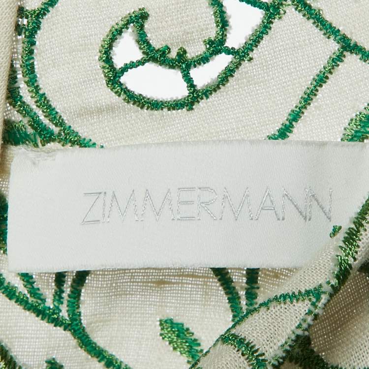 مملوكة مسبقًا Zimmermann Cream Teddy Floral Embroidered Linen & Cotton Midi Dress L