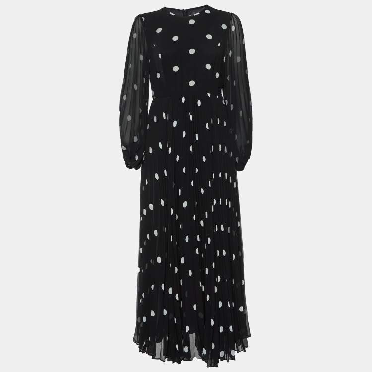 Pre Owned Zimmermann Black Polka Dot Crepe Sunray Pleated Dress L