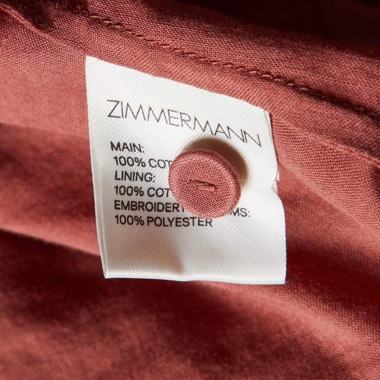 Pre Owned Zimmermann Pink Broderie Anglaise Cotton Corsair Tiered Dress L