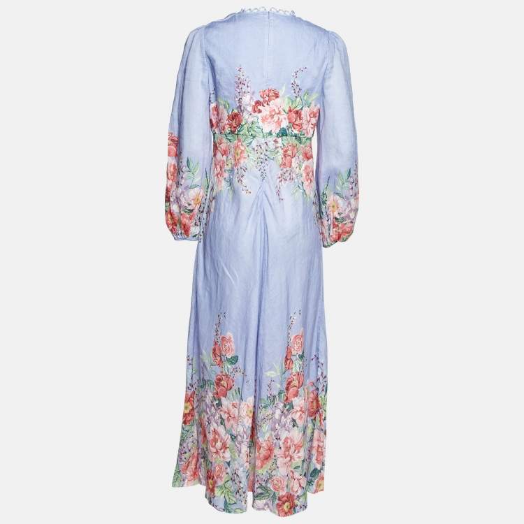 Pre Owned Zimmermann Purple Floral Print Linen Bellitude Long Dress L