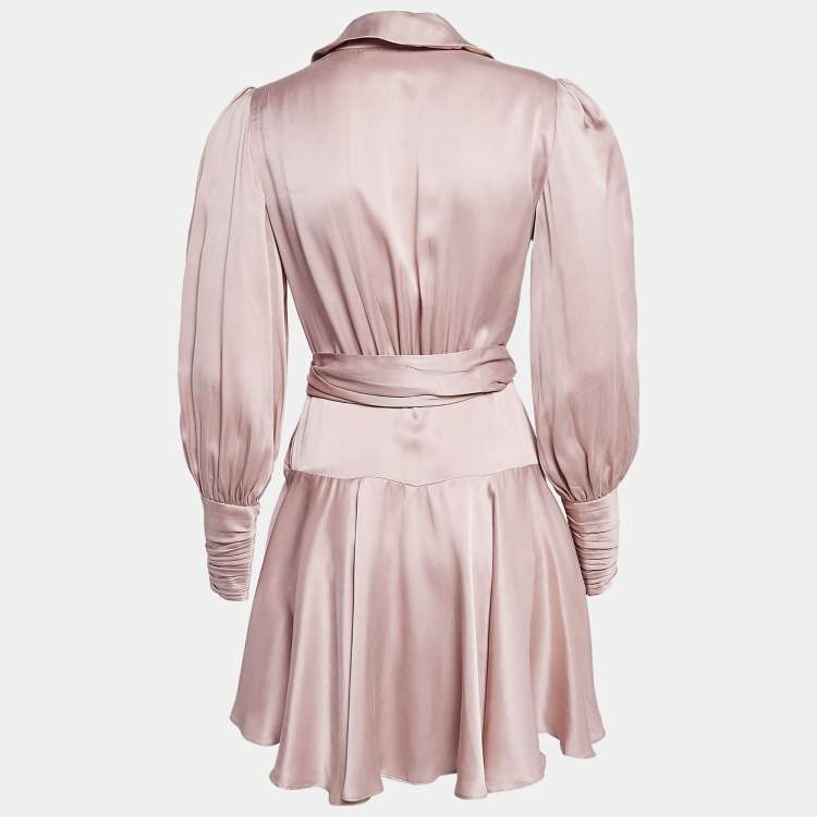 Pre Owned Zimmermann Pink Silk Wrap-Up Mini Dress XS