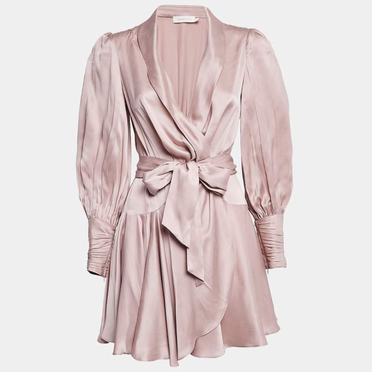 Pre Owned Zimmermann Pink Silk Wrap-Up Mini Dress XS