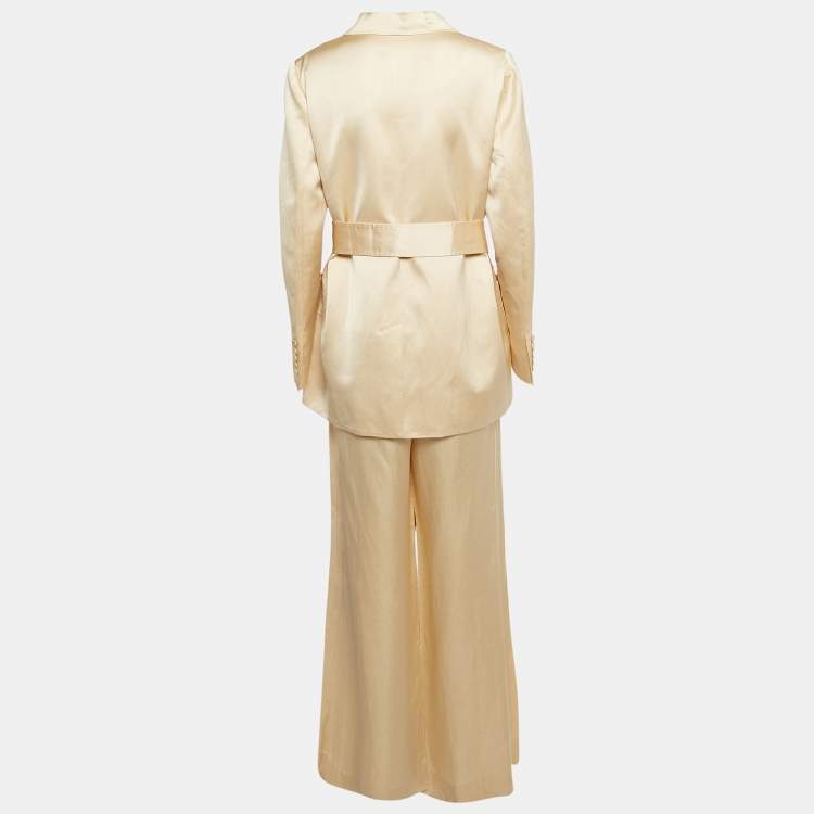 Pre Owned Zimmermann Beige Crepe Belted Blazer and Pants Set L