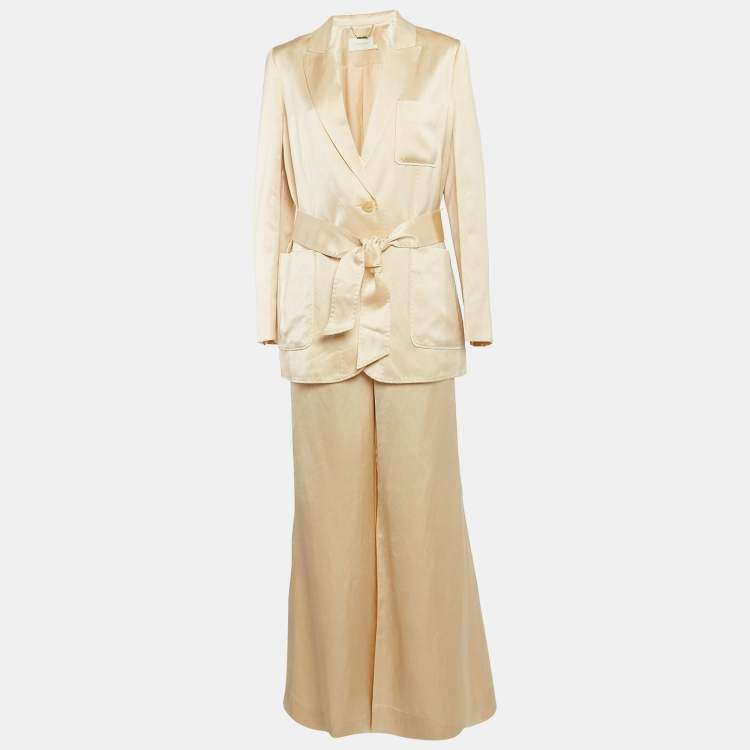Pre Owned Zimmermann Beige Crepe Belted Blazer and Pants Set L