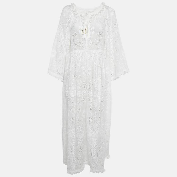 Pre Owned Zimmermann White Broderie Anglaise Crepe Midi Dress M