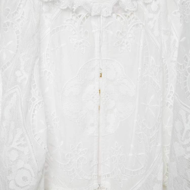Pre Owned Zimmermann White Broderie Anglaise Crepe Midi Dress M
