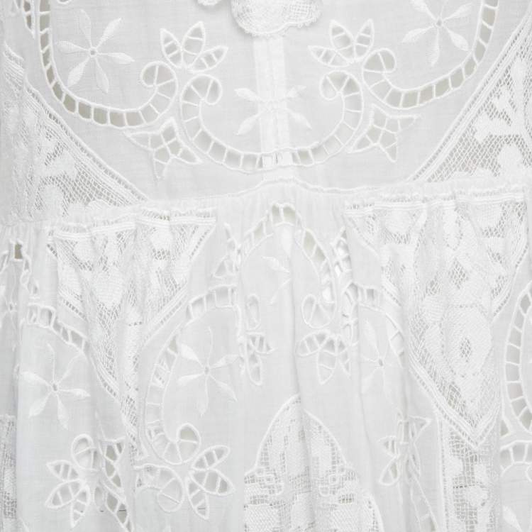 Pre Owned Zimmermann White Broderie Anglaise Crepe Midi Dress M