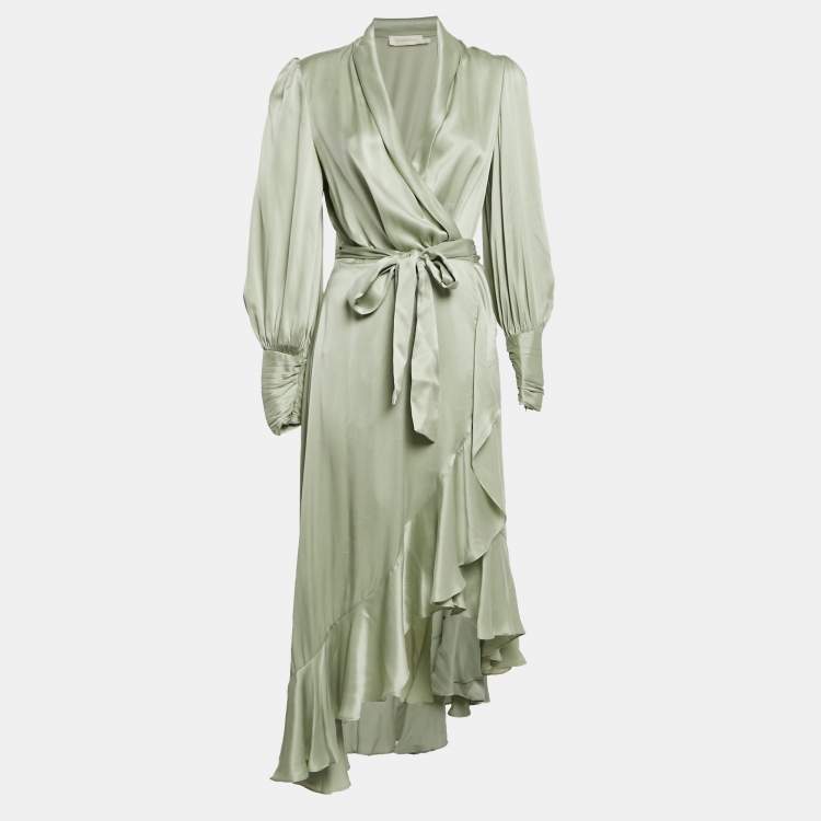 مملوكة مسبقًا Zimmermann Ice Green Silk Wrap Dress S