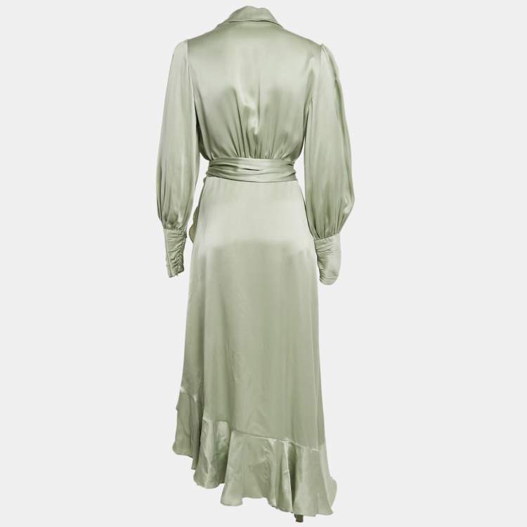 مملوكة مسبقًا Zimmermann Ice Green Silk Wrap Dress S