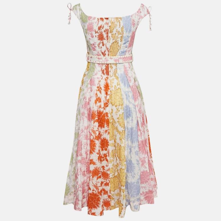 مملوكة مسبقًا Zimmermann Multicolor Floral Print Belted Midi Dress XS