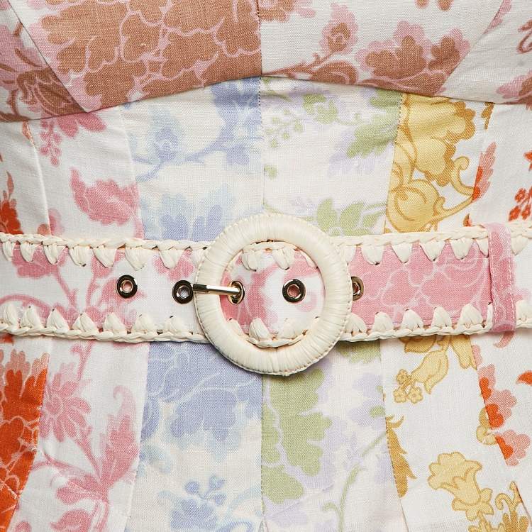 مملوكة مسبقًا Zimmermann Multicolor Floral Print Belted Midi Dress XS