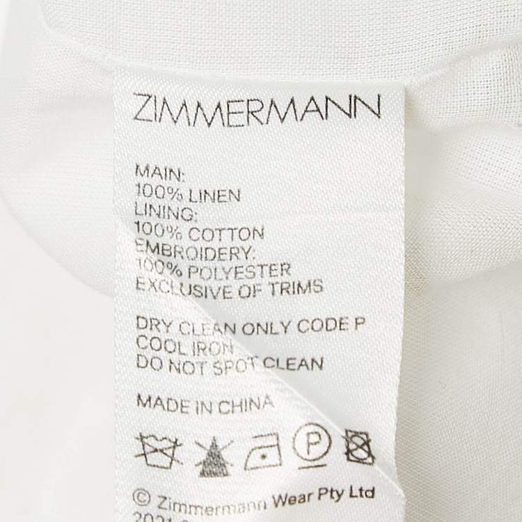 Pre Owned Zimmermann White Floral Print Scallop Detail Mini Dress XS