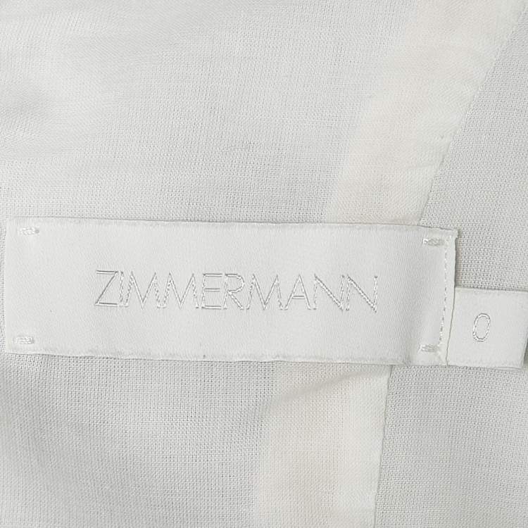 Pre Owned Zimmermann White Floral Print Scallop Detail Mini Dress XS