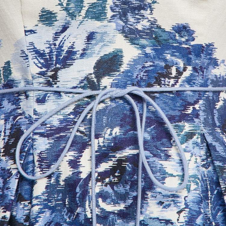 Pre Owned Zimmermann White Floral Print Scallop Detail Mini Dress XS