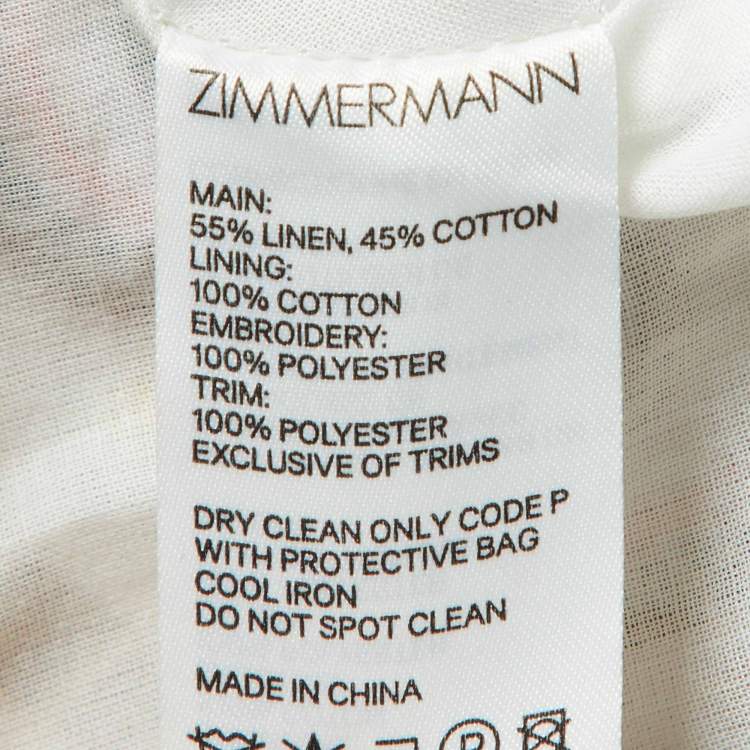 Pre Owned Zimmermann White Linen and Cotton Embroidered Mini Dress XS