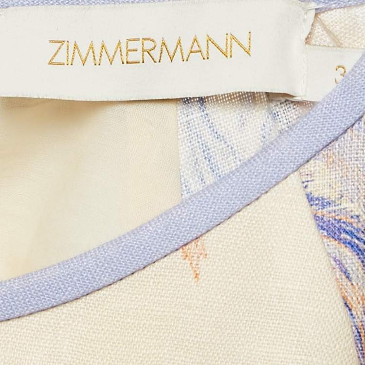 Pre Owned Zimmermann Cream Floral Print Linen Day Mini Dress L