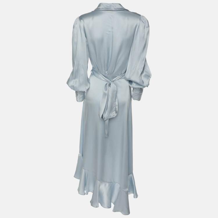 Pre Owned Zimmermann Light Blue Silk Belted Maxi Dress S