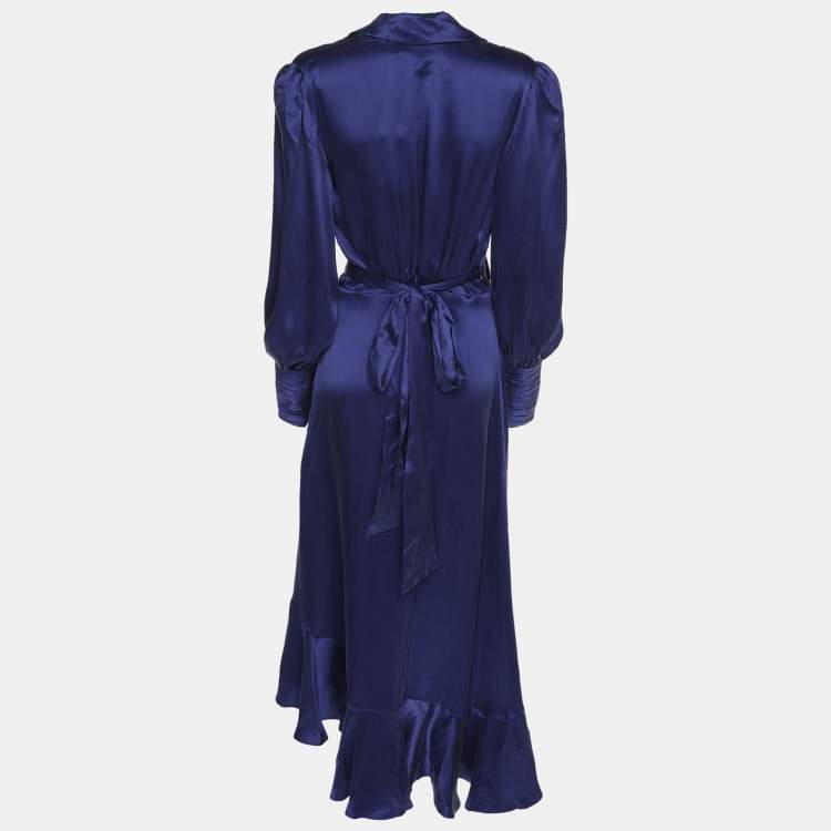 Pre Owned Zimmermann Blue Indigo Silk Belted Maxi Dress S