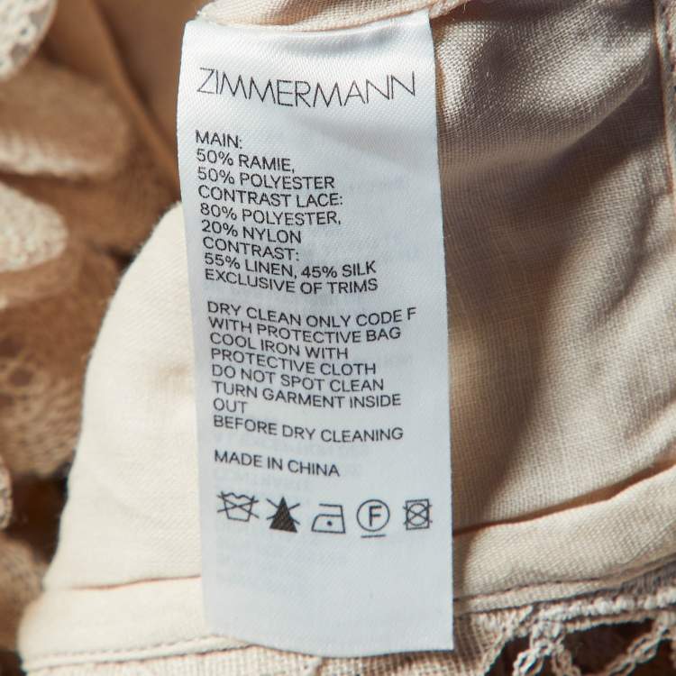 Pre Owned Zimmermann Beige Wool Blend Lace Ruffled V-Neck Top M