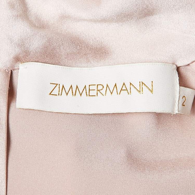 Pre Owned Zimmermann Pink Satin Silk High Cowl Neck Blouse M
