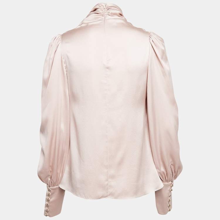 Pre Owned Zimmermann Pink Satin Silk High Cowl Neck Blouse M