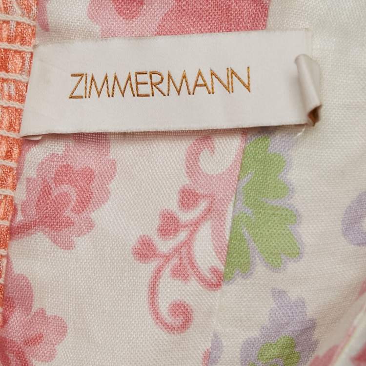 Pre Owned Zimmermann Multicolor Floral Print Linen Belted Midi Dress M