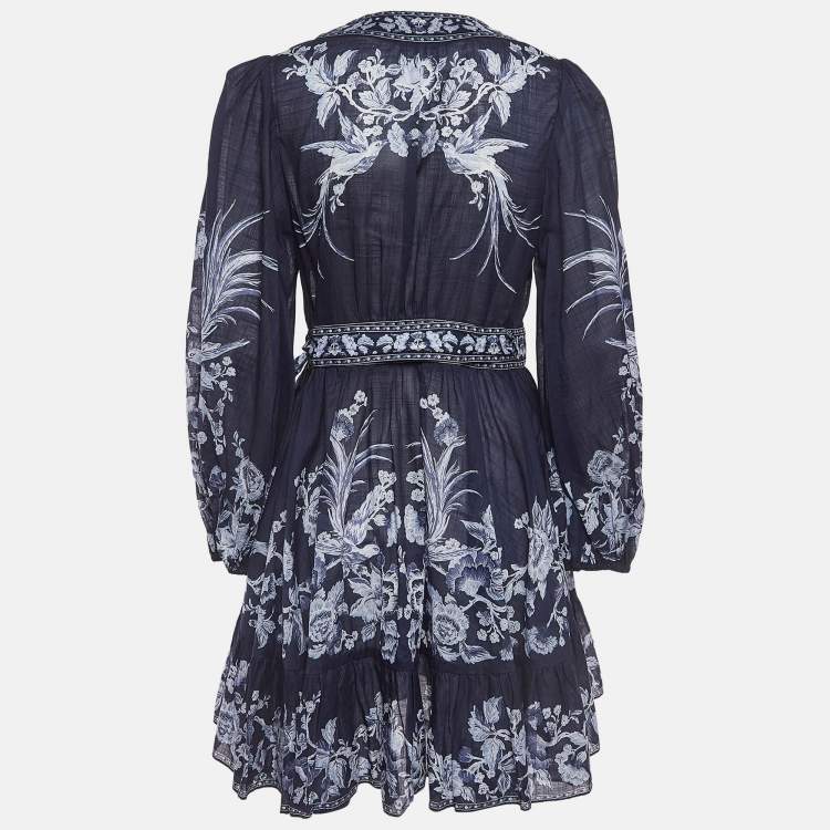 Pre Owned Zimmermann Blue Floral Print Cotton Aliane Mini Wrap Dress M