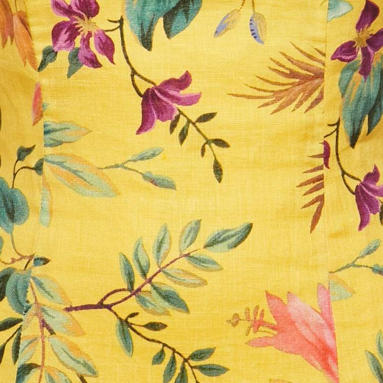 Pre Owned Zimmermann Yellow Floral Print Linen Tropicana Cut-Out Midi Dress XS