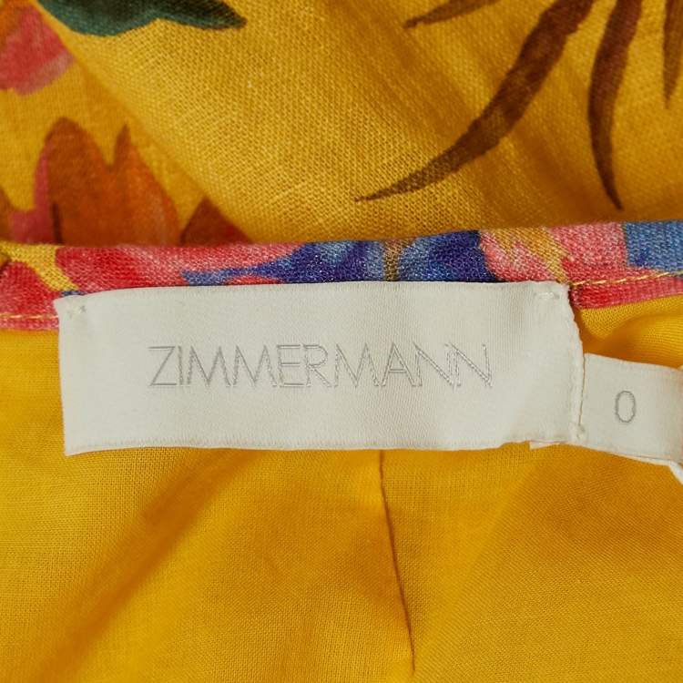 Pre Owned Zimmermann Yellow Floral Print Linen Tropicana Cut-Out Midi Dress XS