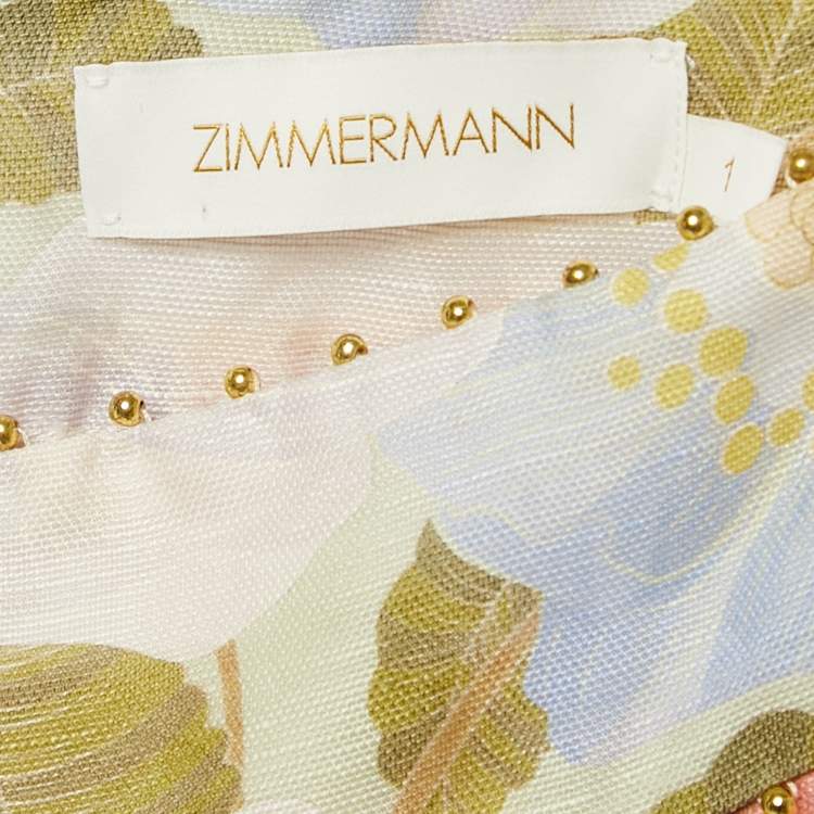 Pre Owned Zimmermann Multicolor Floral Print Linen Tempo Disc-Embellished Mini Skirt M