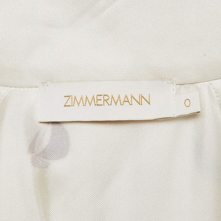 Pre Owned : Zimmermann White/Yellow High Tide Sailboats Print Silk Crop Jacket S