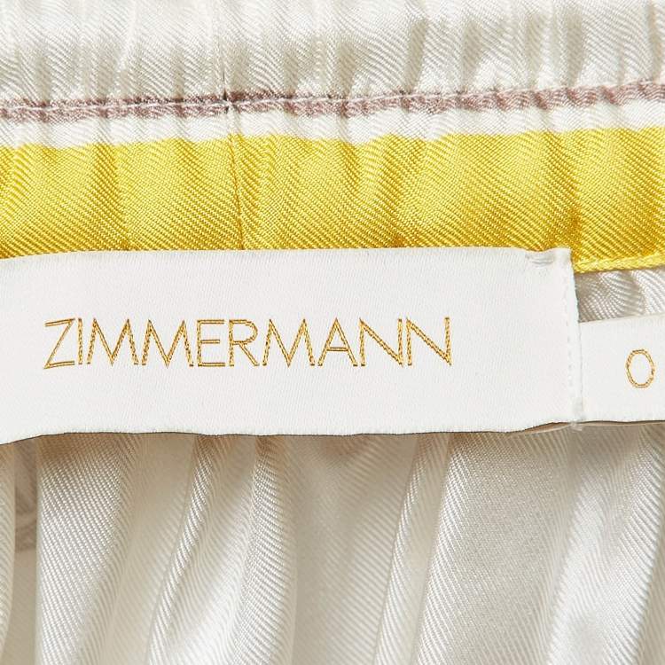 Pre Owned  Zimmermann White/Yellow High Tide Sailboats Print Silk Midi Skirt S