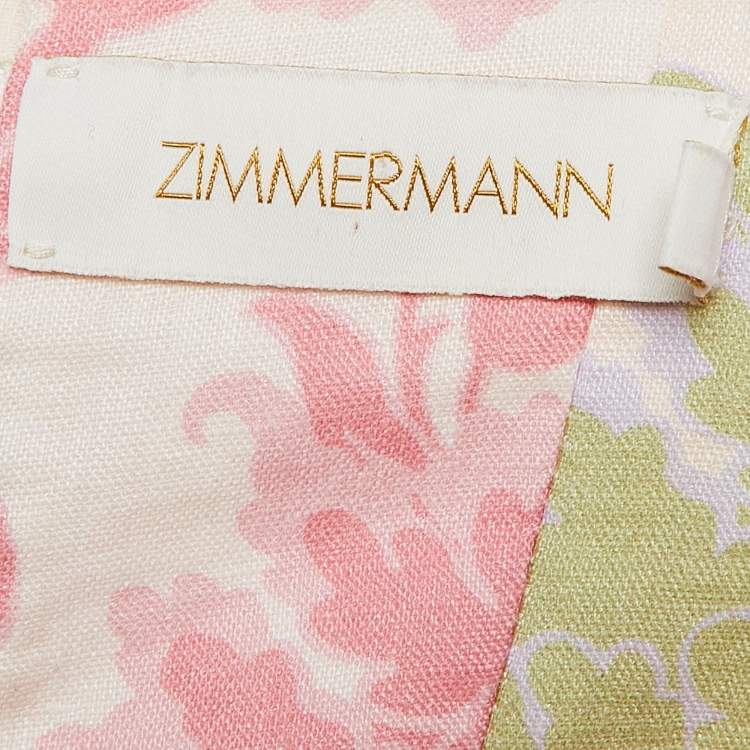 Pre Owned Zimmermann Multicolor Floral Print Linen Postcard Spliced Mini Dress M