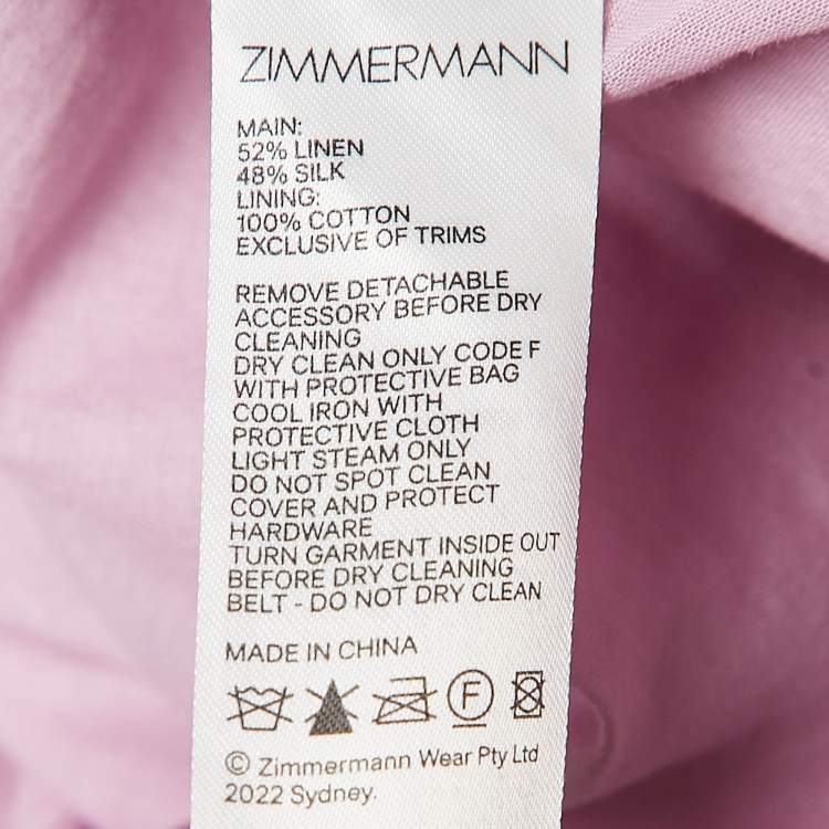 Pre Owned Zimmermann Lavender Linen Blend High Tide Tuxedo Dress M