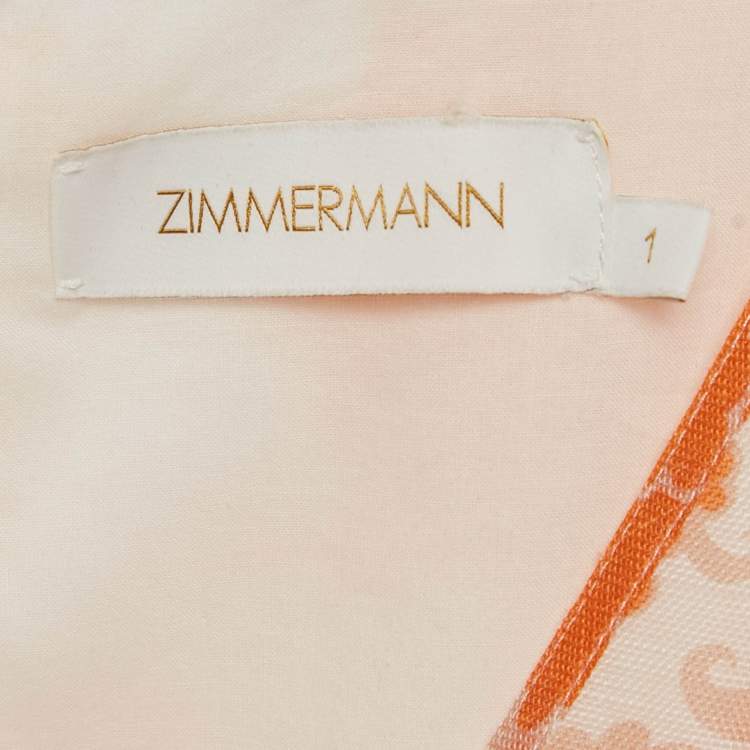 Pre Owned Zimmermann Orange Floral Print Linen Blend Puff Sleeve Postcard Mini Dress M