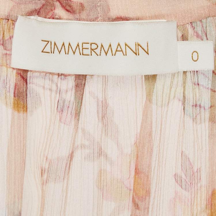 مملوكة مسبقًا Zimmermann Beige Floral Print Silk Neck-Tie Espionage Blouse S