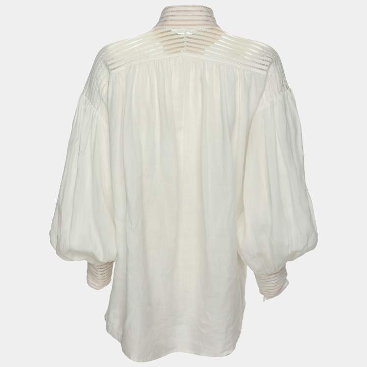 Pre Owned Zimmermann Ivory Ramie Corsage Linear Blouse L