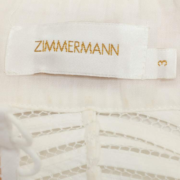 Pre Owned Zimmermann Ivory Ramie Corsage Linear Blouse L