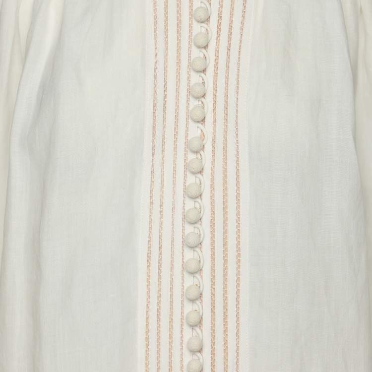 Pre Owned Zimmermann Ivory Ramie Corsage Linear Blouse L